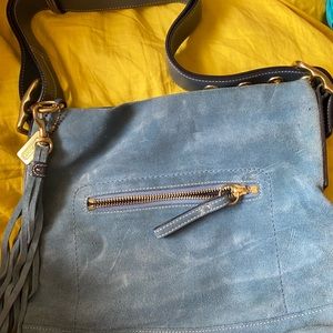 Coach mid size light blue suede purse